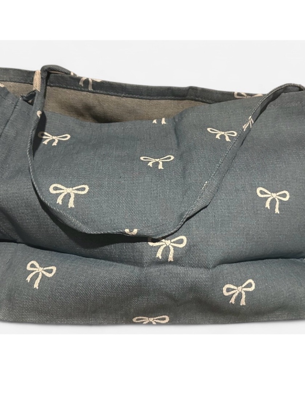 Canvas Bow-Print Shoulder Bag - blue